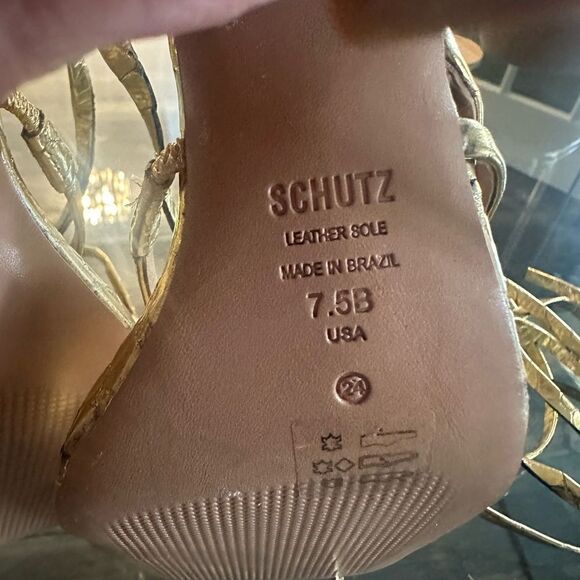 Schutz Gold Strappy Women's Sandals - Picture 12 of 13